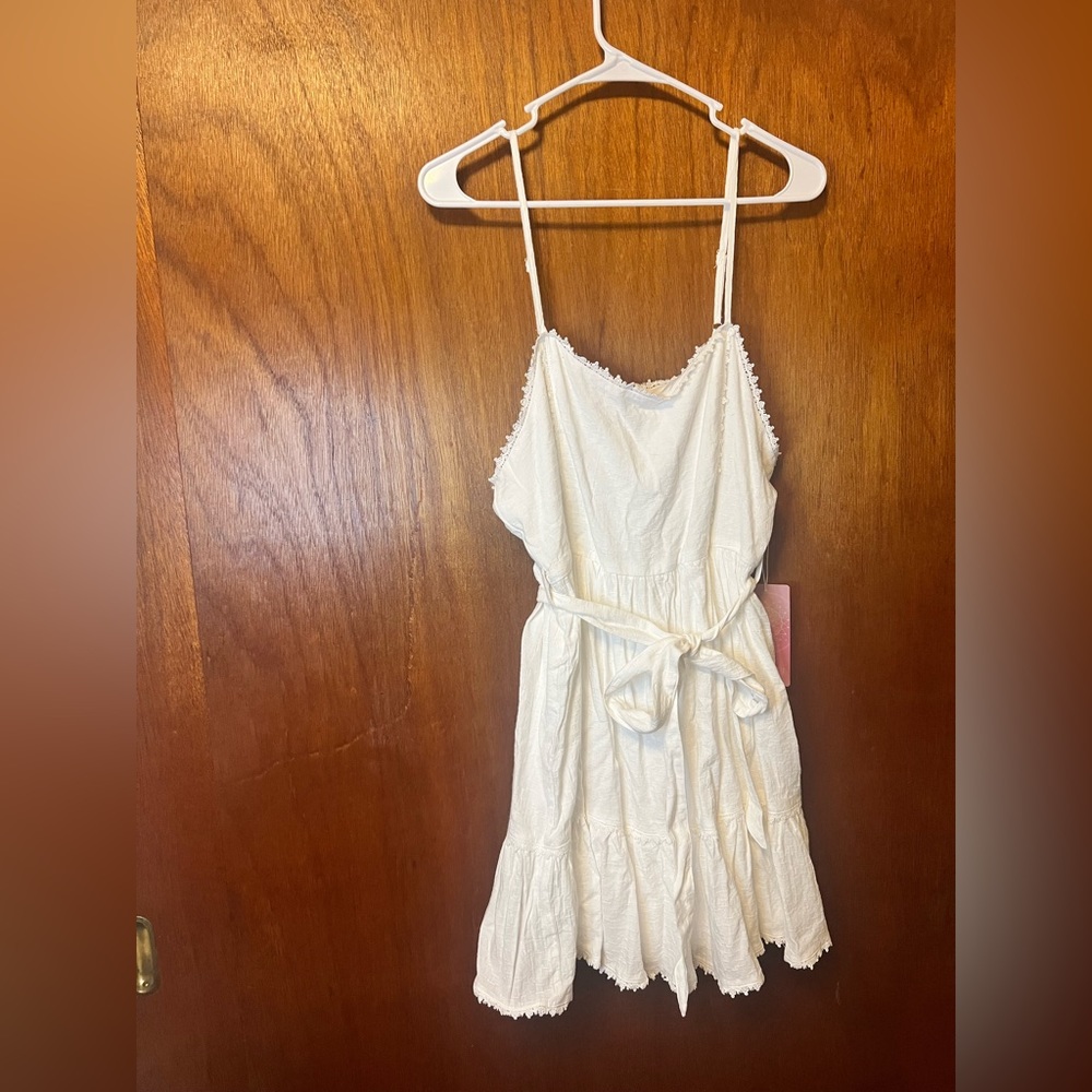 Spaghetti Strap Ruffle Lace A Line Dress White